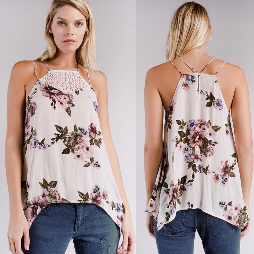 SANDIE Floral print Top - CREAM - Picture 1 of 3